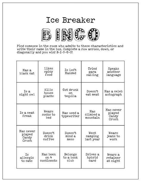 Printable Ice Breaker Game Human Bingo Cards Get To Know You Etsy
