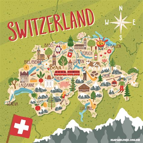 ⊛ Mapa De Suiza ·🥇 Político And Físico Imprimir Colorear Grandes