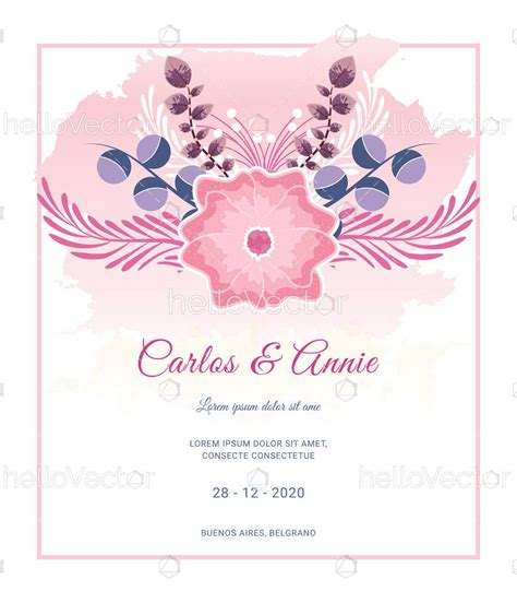 Floral Wedding Invitation Card Template Vector Illustration