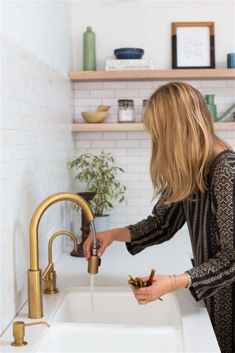 Brushed brass kitchen faucet deck mounted mixer tap 360 degree rotation stream sprayer nozzle kitchen sink hot cold water taps. Newport Brass NB1500-5103-26 East Linear Pull Down Kitchen ...