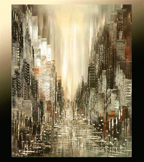 Cityscape Painting Abstract Skyline Urban City Waterdront