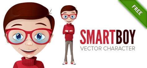 Nerd Boy Character With Smile Expression Free Vector