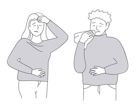 People Get Sick Sneeze A Woman And A Man Have Migraines Colds Fever Runny Nose Vector Art