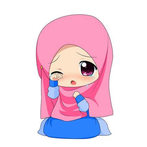 Chibi Muslimah Sedih Menangis Sad