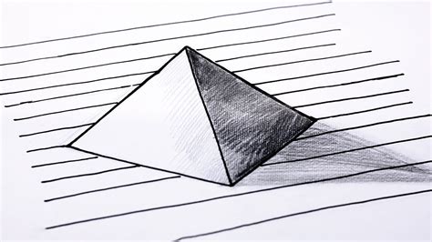 How To Draw A Pyramid On Line Paper 3d Pyramid Drawing Trick Art On