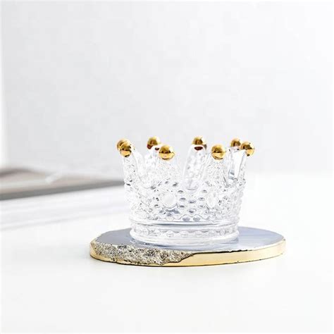 customized popular crown shape glass candle holder for home decor wedding glass candle jar
