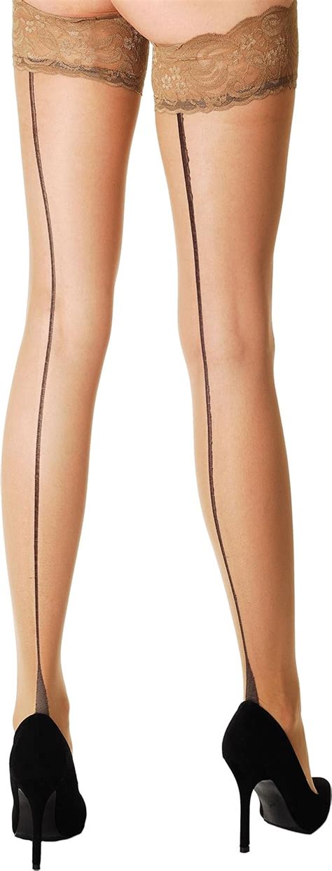 Nude With Black Seam At The Back Beige Seamed Opaque Hold Ups Stockings Uk Clothing