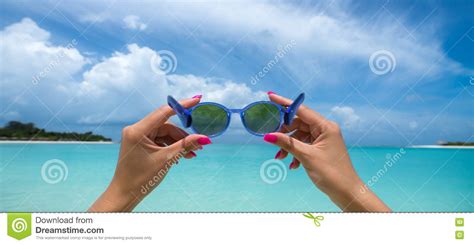 Picture Of Sunglasses On The Tropical Beach Vacation Traveller Stock
