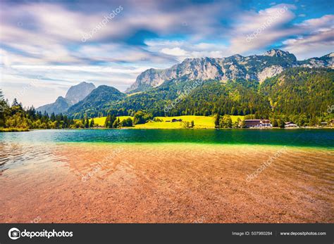 Beautiful Summer Morning Hintersee Lake Colorful Outdoor Scene Austrian