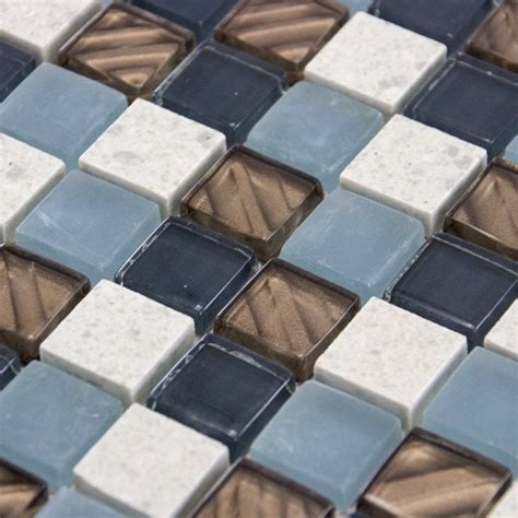Luxury Grey Brown Duck Egg And Stone Mix Glass Mosaic Wall Tiles Sheet 8mm