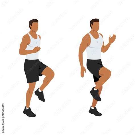 High Knees Front Knee Lifts Run And Jog On The Spot Exercise Flat Vector Illustration