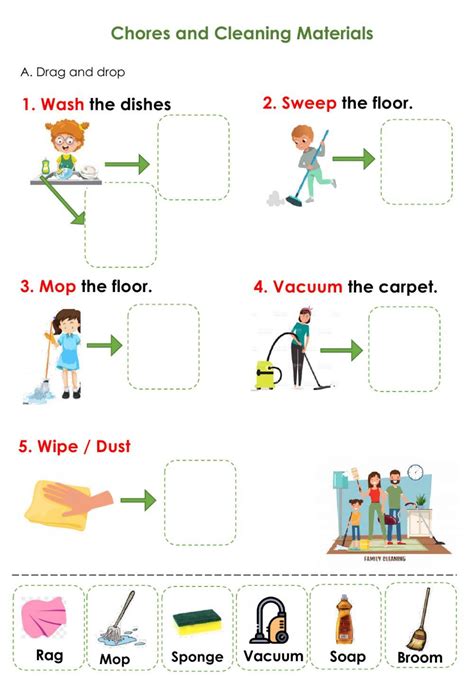 Ejercicio De Chores And Cleaning Materials In 2022 Verbs For Kids