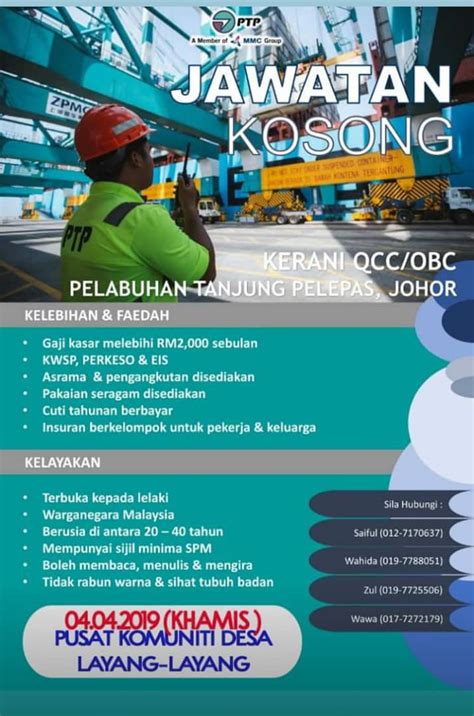 Iklan jawatan kosong terkini 2019 #carikerja #jawatankosong #parttime #jobvacancy | twuko. Iklan Jawatan Kosong Pelabuhan Tanjung Pelepas (PTP ...