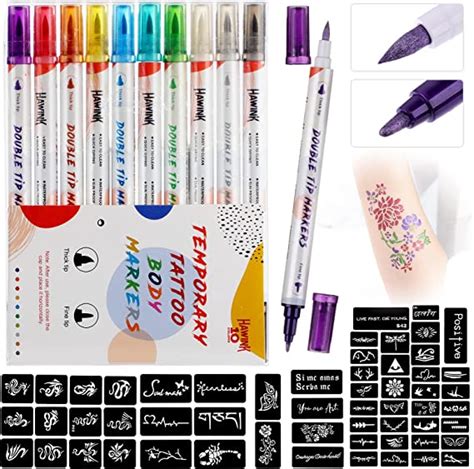Hawink Temporary Tattoo Markers For Skin 10 Body Markers 20 Large