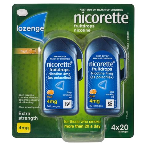 buy nicorette quit smoking extra strength nicotine lozenge fruitdrops 4 x 20 pack online at