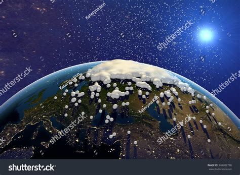 Snowing The Planet Earth From Space Showing Europe The