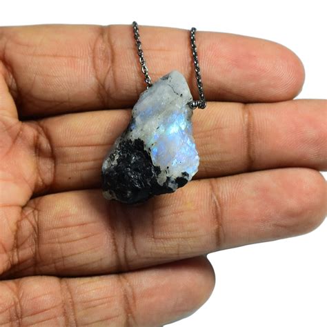 Raw Moonstone Necklace Crystal Necklace Rainbow Moonstone Etsy