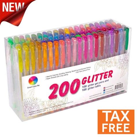 200 Color Glitter Gel Pen Set Reaeon 100 Individual Pens Plus Colors