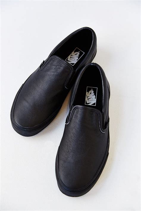 Vans Leather Slip On Black Off Cheap