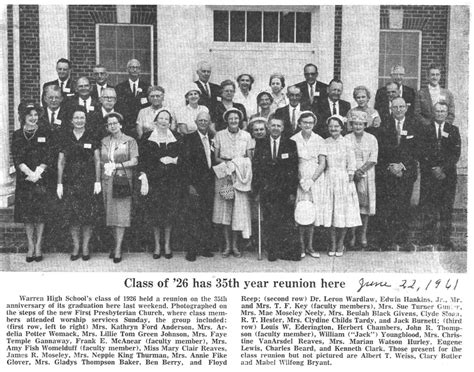 Warren High School Class Of 1926 At 35th Reunion