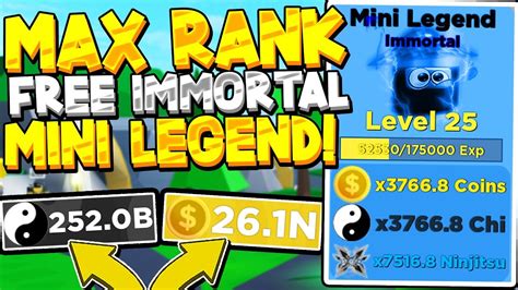 Free Immortal Mini Legend And Max Rank In Ninja Legends Roblox Youtube