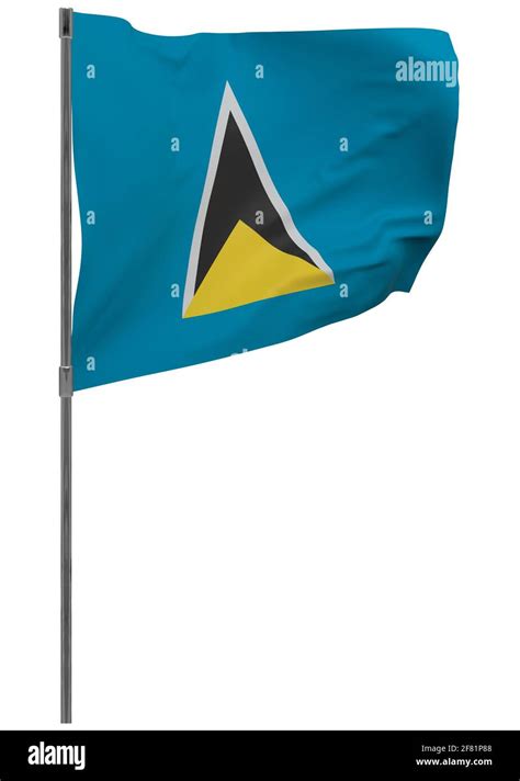 Saint Lucia Flag On Pole Waving Banner Isolated National Flag Of