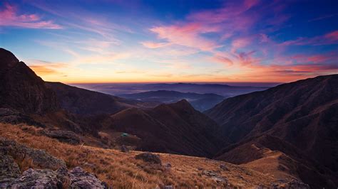 Bulgaria Balkans Mountains Under Pink Cloudy Blue Sky 4k Hd Nature