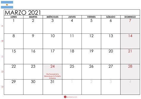 Descargar 🇦🇷 Calendario Marzo 2021 Argentina 🇦🇷 Calendarena