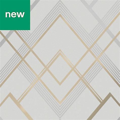 Fine Décor Flemming Gold And Grey Geometric Metallic Wallpaper Metallic