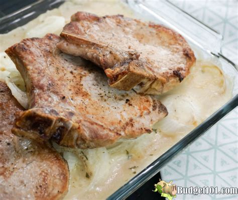 Pour mixture over onions, then finish with brown chops. Pork Chops with Creamy Scalloped Potatoes