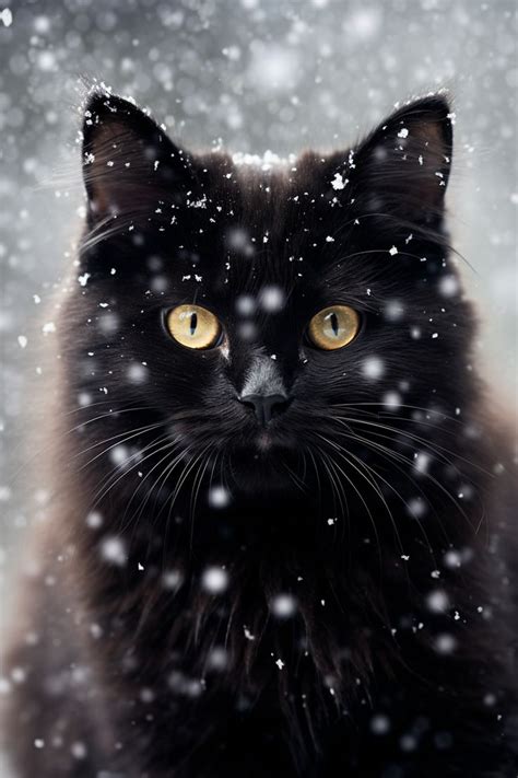 A Sleek Black Cat Barely Visible Against The Snowy Background
