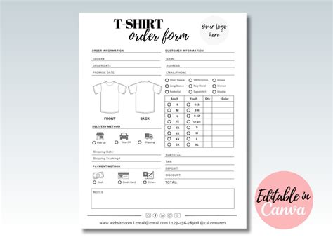Tshirt Order Form Template I Custom Order Form Editable In Etsy