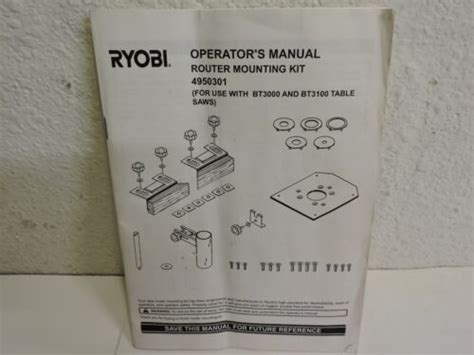 Ryobi Bt3000 Table Saw Owners Operating Manual For Router Mounting Kit