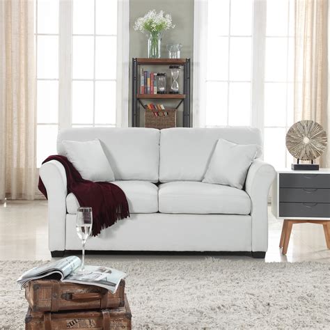 Classic And Traditional Comfortable Linen Fabric Loveseat Sofa Living Room Couch Beige