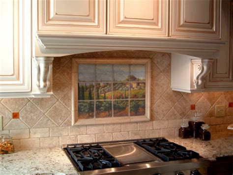 Our kitchen tile murals are perfect to use as part of your kitchen backsplash tile project. Tuscan marble tile mural in Italian kitchen backsplash ...