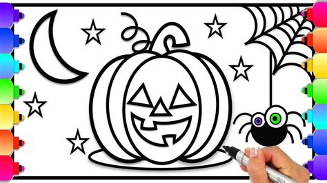 How To Draw And Color A Halloween Pumpkin For Kids Easy Halloween
