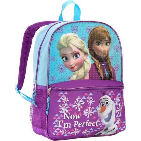 Frozen 16 Inch Deluxe Purple Floral Anna Elsa And Olaf Kids Backpack