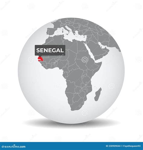 World Globe Map With The Identication Of Senegal Stock Vector