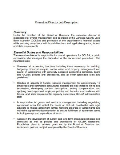 12 Executive Director Job Description Examples In Pdf Ms Word Examples