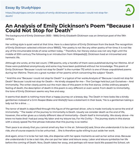 An Analysis Of Emily Dickinsons Poem “because I Could Not Stop For