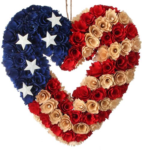 13 Inch Heart Shaped Wood Curl Patriotic Wreath 4th Of July Decorati