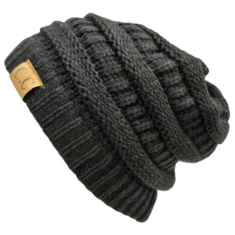 Black Thick Slouchy Knit Oversized Beanie Cap Hat Fallwinter Fashion