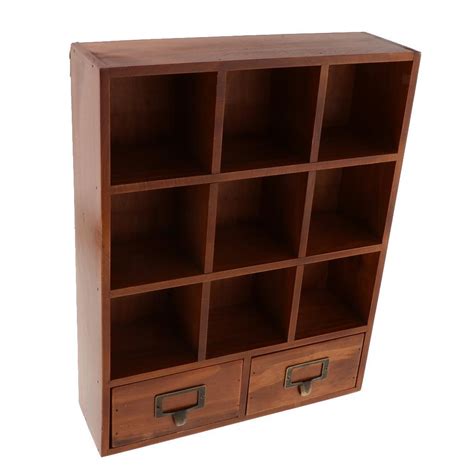9 Cube Wooden Display Shelf With 2 Drawers Desktop Storage Unit