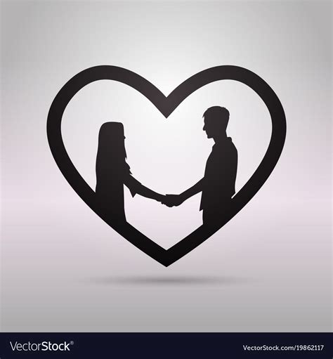 Black Silhouette Couple Holding Hands In Heart Vector Image