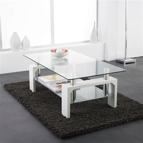 White Modern Rectangle Glass And Chrome Living Room Coffee Table With