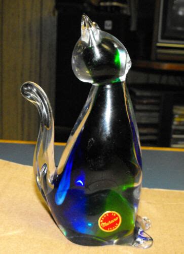 Vintage Murano Italy Glass Blue Green Kitty Pussy Cat Figurine Paperweight Ebay