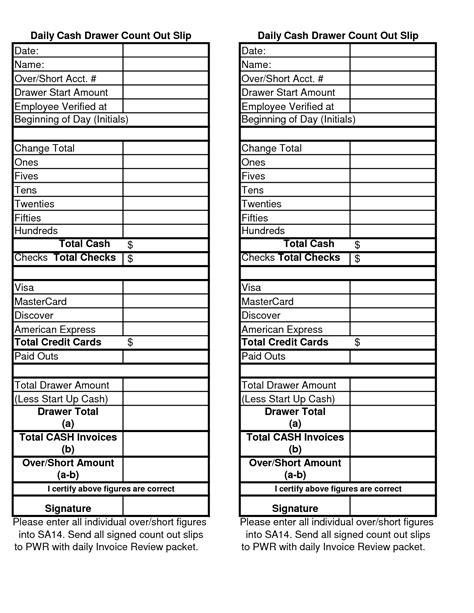 The daily cash report template is a useful tool that gives a professional look to the report. Cash Drawer Count Sheet | Bookkeeping templates, Templates