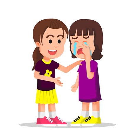 Premium Vector Little Girl Tries To Comfort Her Crying Friend