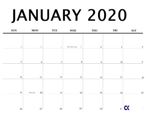 Get Free Printable Large January 2020 Calendar Calendar Printables