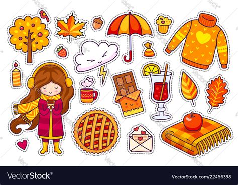 Set Of Cute Autumn Stickers Royalty Free Vector Image